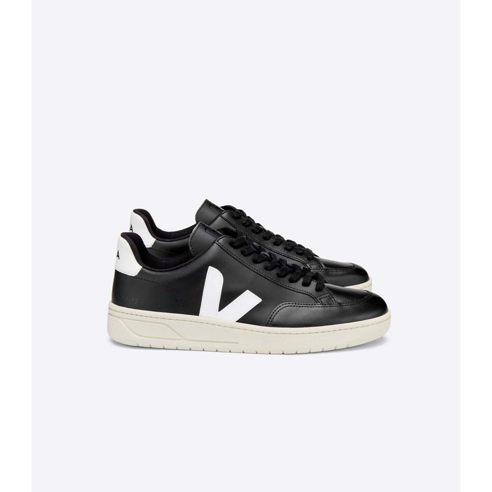 Women\'s Veja V-12 LEATHER Sneakers Black/White | SG 666VRW